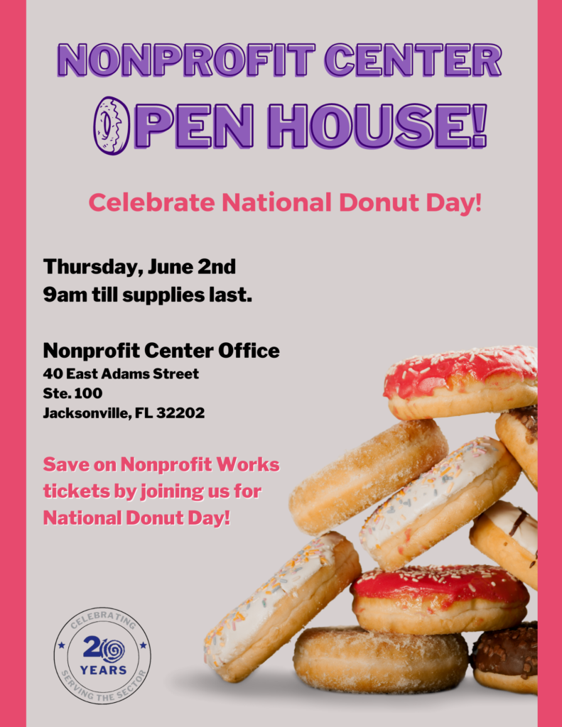 Flyer for Nonprofit Center Open House for National Donut Day
